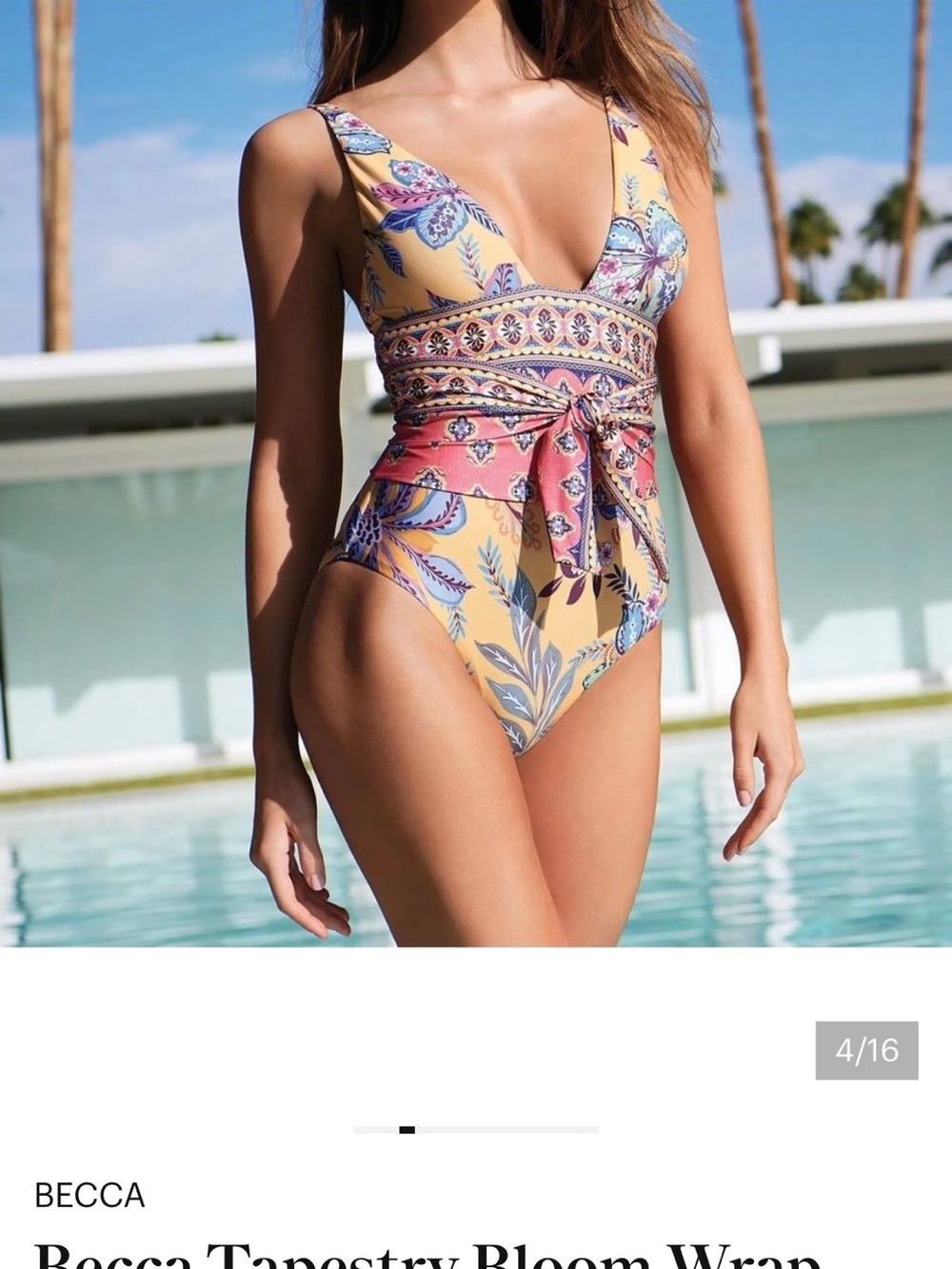 Becca Tapestry Bloom Wrap One-Piece Swimsuit - Yellow/Pink Floral